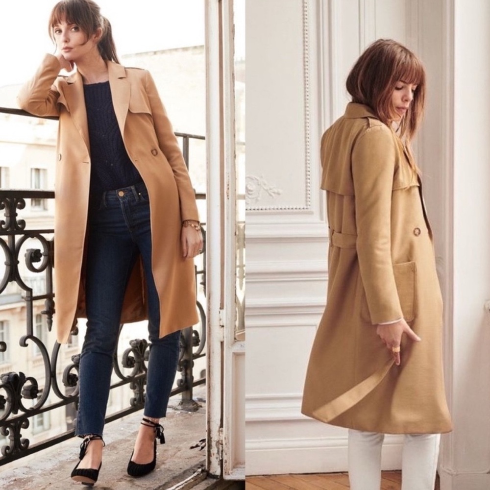 Sézane Oprah Trench Coat Belted Double-Breasted Beige Tan, Size 36 (US size 4) - Picture 2 of 7